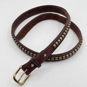 Vintage Tory Leather Clincher Belt Brass Studs Brown 1"/ 36" USA Equestrian West